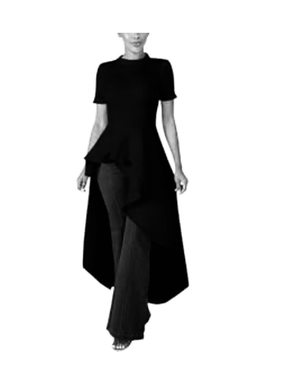 Lrady Asymmetric High-Low Black Tunic Top